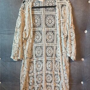 Raj Crochet Lace Duster Kimono Cardigan | NWT One size - PTP 23” Cream